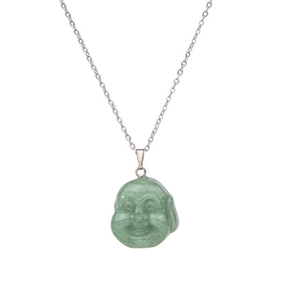 Natural Stone Agate Carved Buddha Pendant Necklace