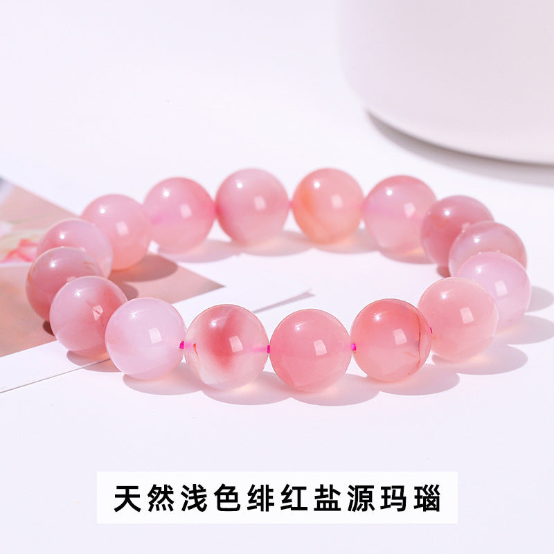 Peach Salt Source Agate Round Bead Bracelet