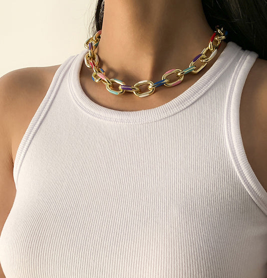 Fashion mixed color dripping metal necklace