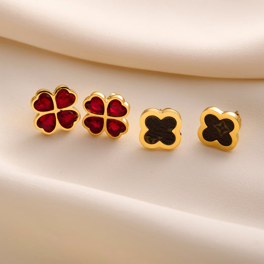 Color Clover Zircon Stud Earrings