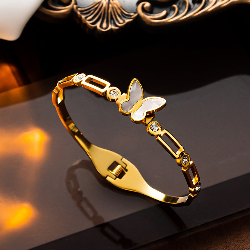 Luxury Titanium Steel 18K Gold Shell Butterfly Bracelet