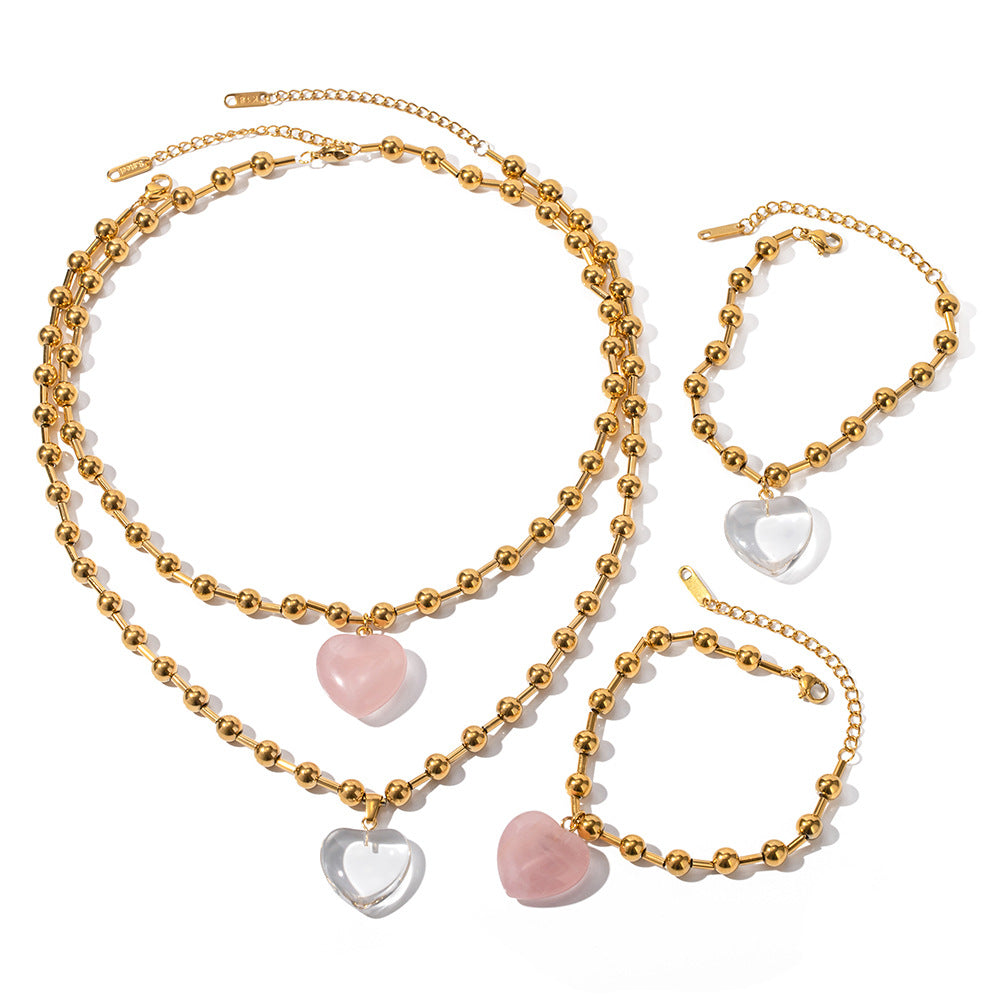 Crystal 18K Gold Heart Bead Necklace