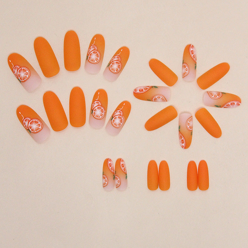 Oval Autumn Orange Matte Fake Nails