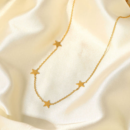 Five-pointed star thin round bead necklace