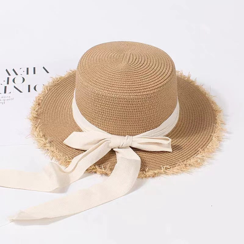 Sombrero de rafia de verano con parte superior plana francesa para playa y protección solar 