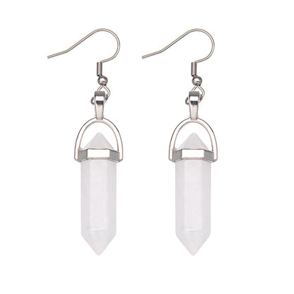 Crystal Hexagonal Column Pendant Stainless Steel Earrings