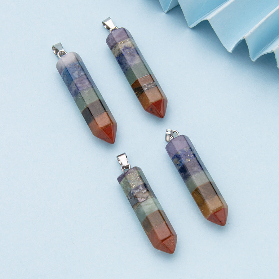 Crystal Colorful Hexagonal Column Pendant Necklace