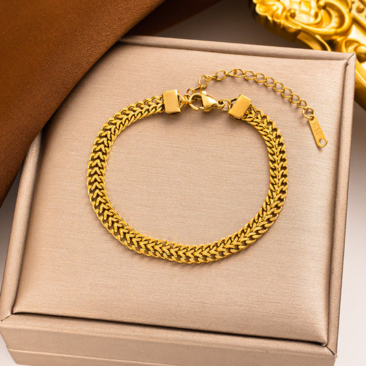 18K Gold Twisted Rope Retro Chic Titanium Steel Bracelet