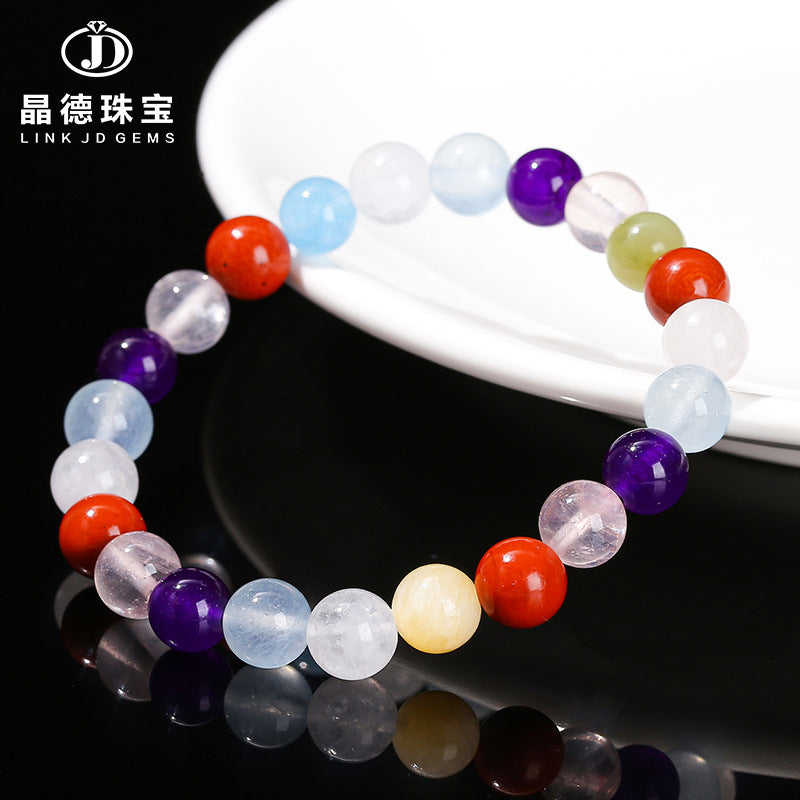 Natural stone Duobao round bead bracelet powder crystal chalcedony