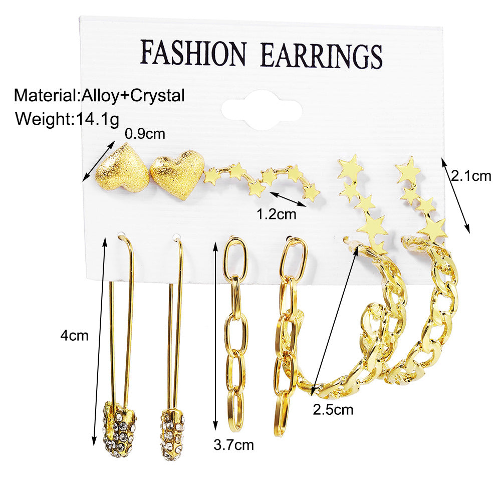 Safety pin earring set 6 pieces