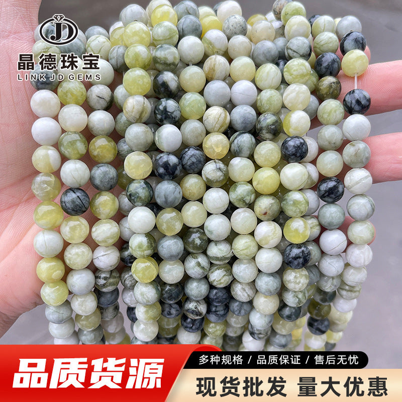 Qingti milk cover jade loose beads blue and white jade round beads