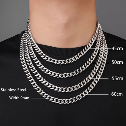 9Mm titanium steel four-sided grinding necklace Cuban chain