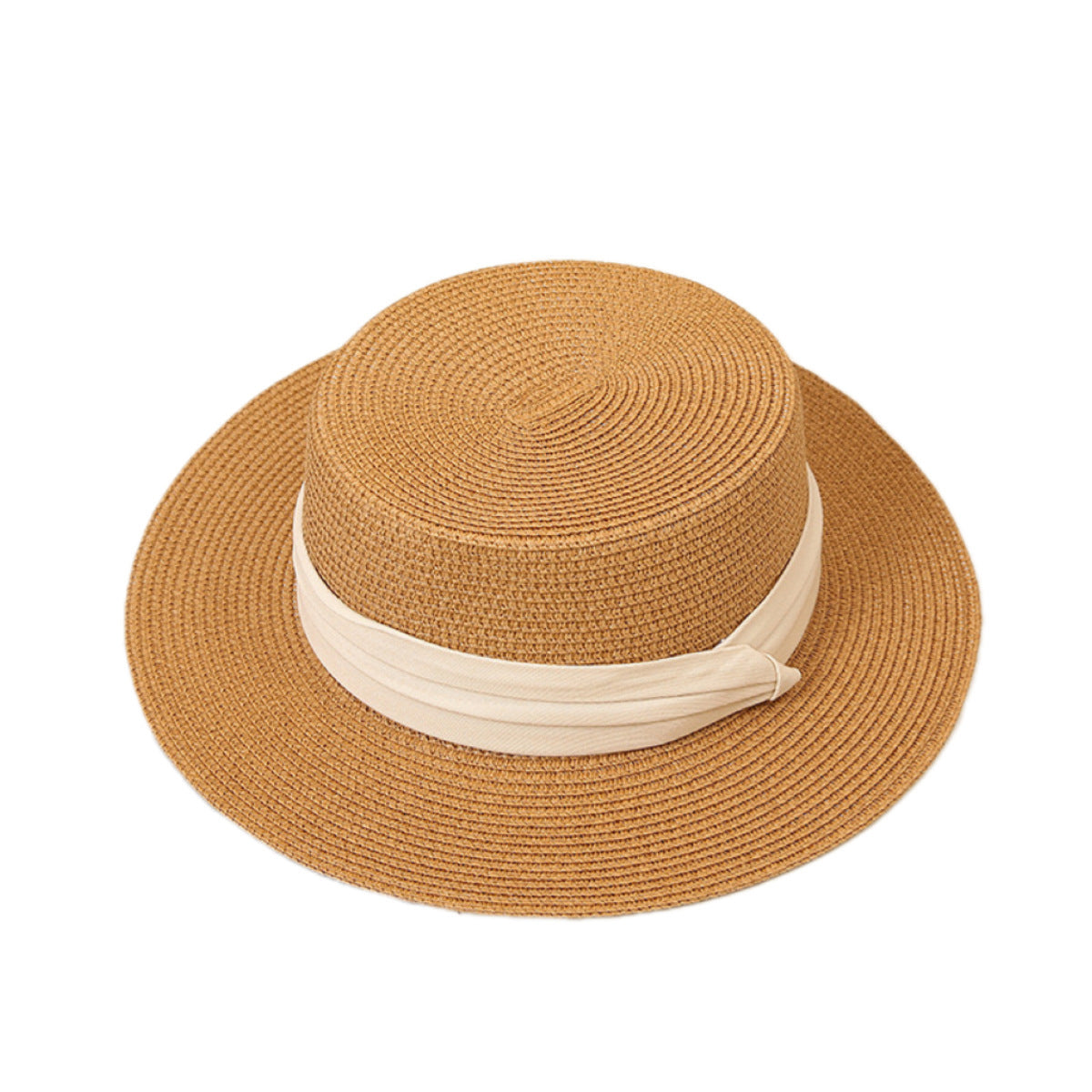 Sombrero de paja de copa plana Sombrero de sol de ala ancha de estilo francés para verano