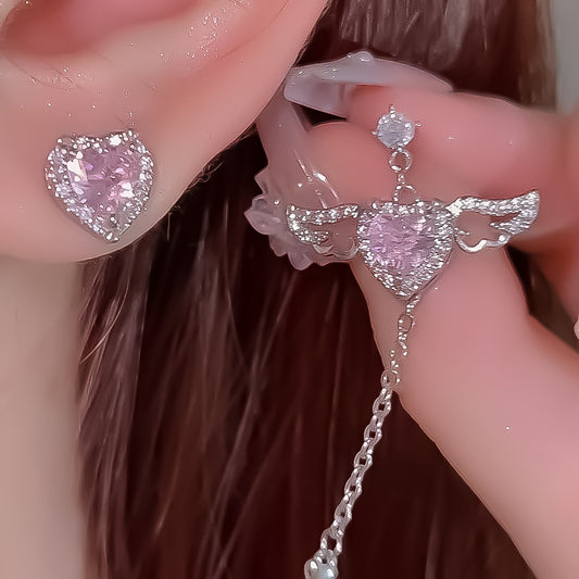 Heart Angel Wing Tassel Earrings