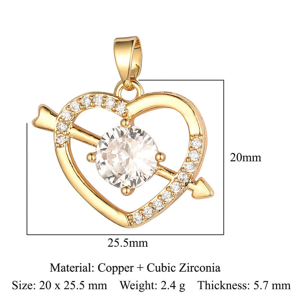 Heart-shaped wings square round zircon pendant.