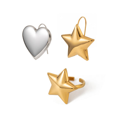 Love five-pointed star earrings and ring