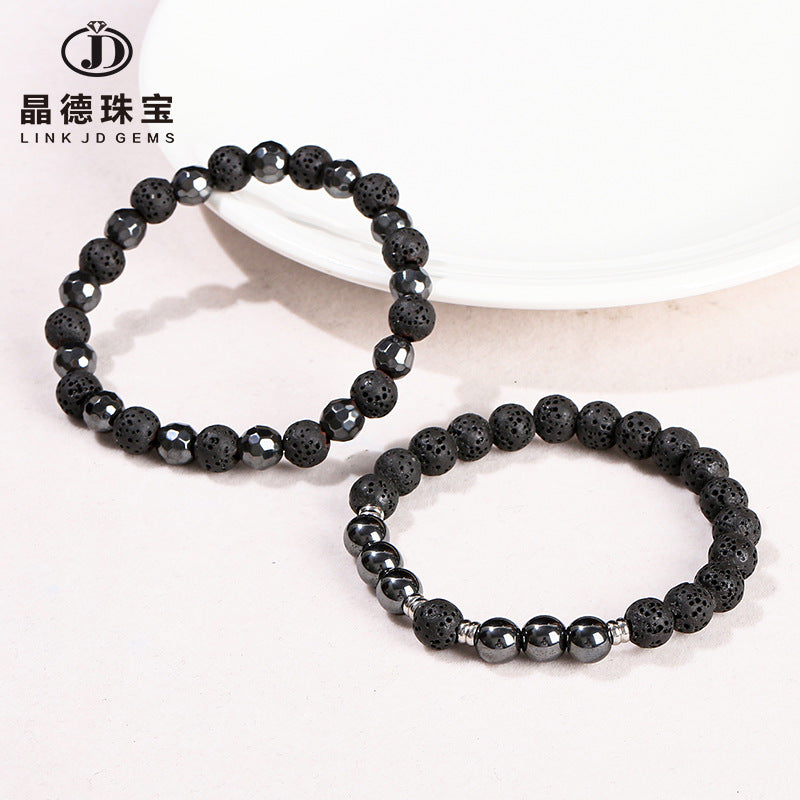 Natural black gallstone volcanic stone mixed bracelet