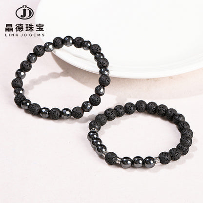 Natural black gallstone volcanic stone mixed bracelet