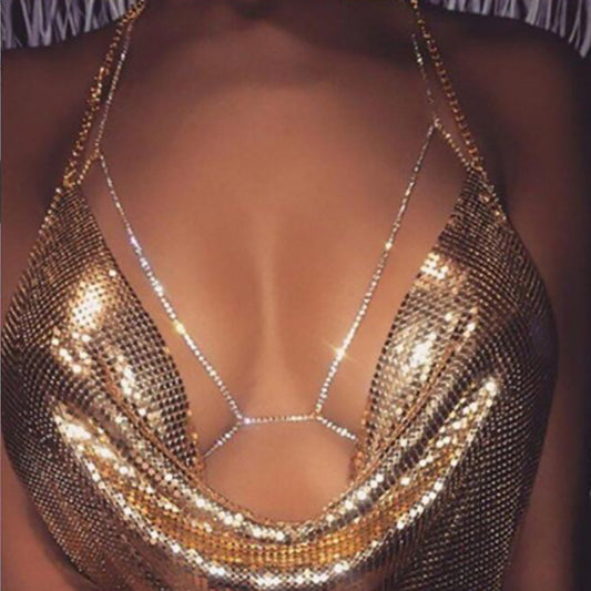 Sexy body chain with sparkling rhinestones