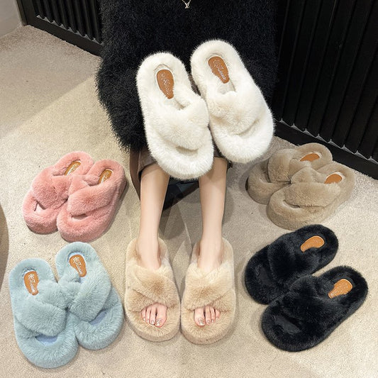 7Cm thick-bottomed fluffy slippers women