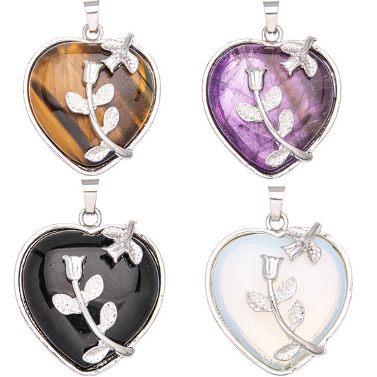 Crystal Amethyst Necklace Heart-Shaped Rose Pendant