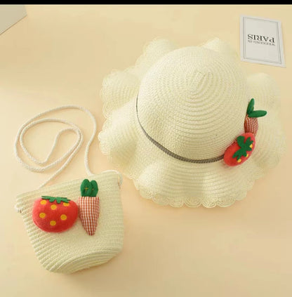 Girls' Sun Hat Kids' Straw Bag Set Summer Thin Cool UV Sun