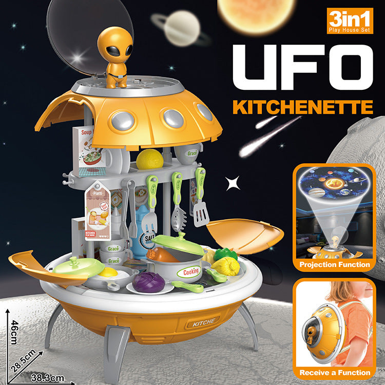 Dress-Up Burger Medical Tools UFO Planet Projection Storage Backpack Pretend Play Toy