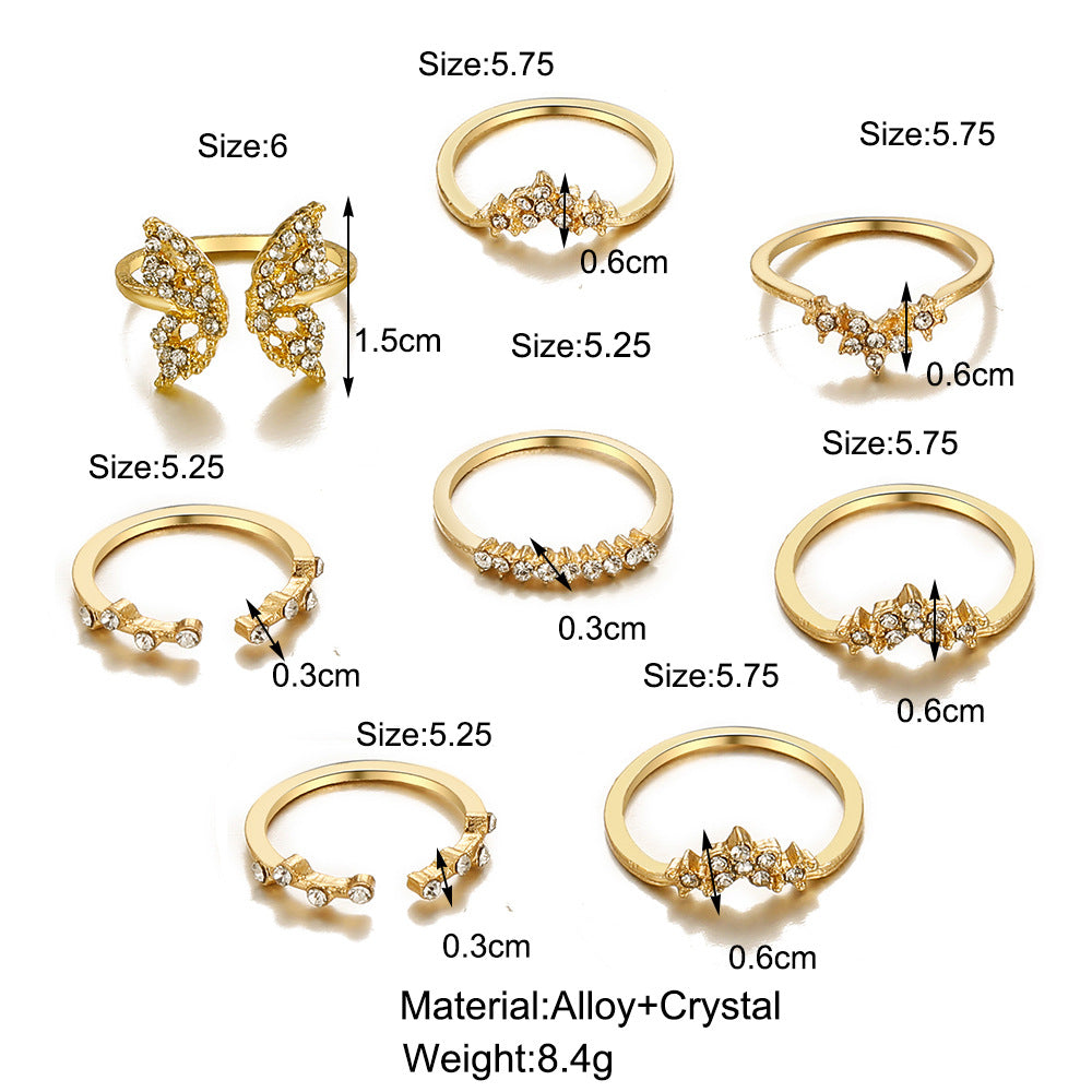 Butterfly open ring set 8 pieces