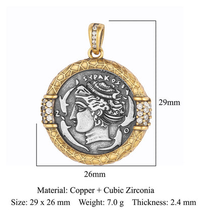 Copper zircon pendant ancient silver coin DIY accessories