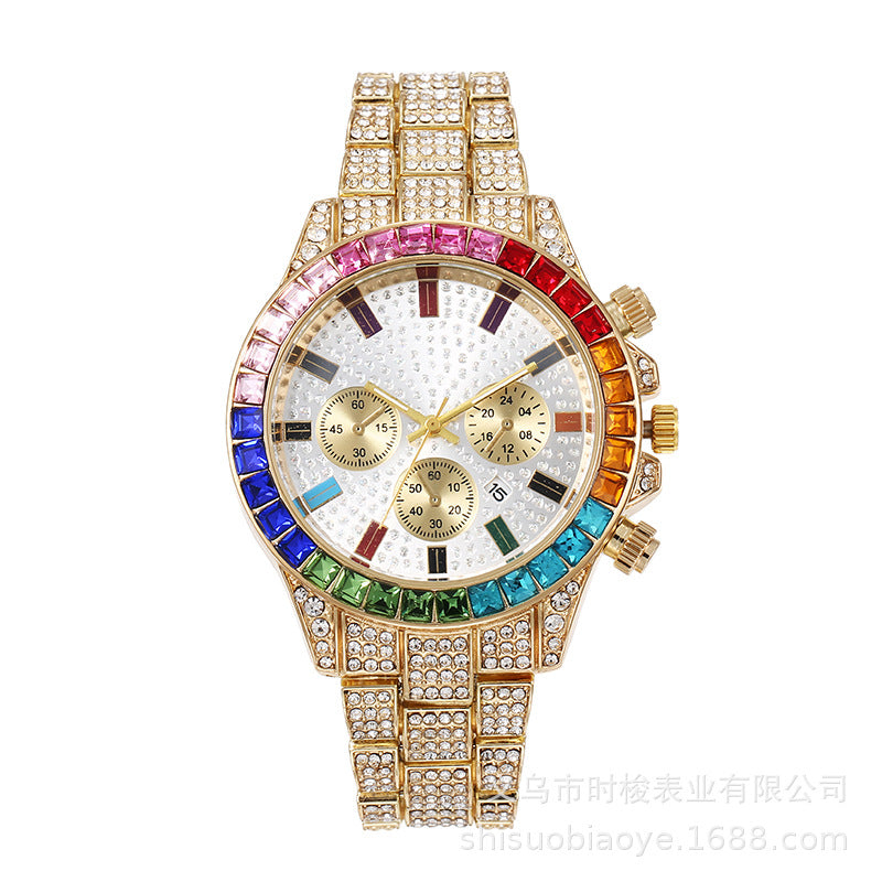 Three-Eye Colored Rhinestone Men's Watch