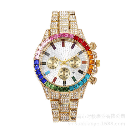 Three-Eye Colored Rhinestone Men's Watch