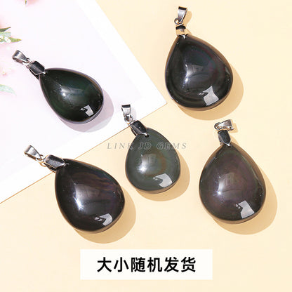 Natural Rainbow Obsidian Droplet Pendant