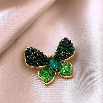 Green Crystal Butterfly Brooch