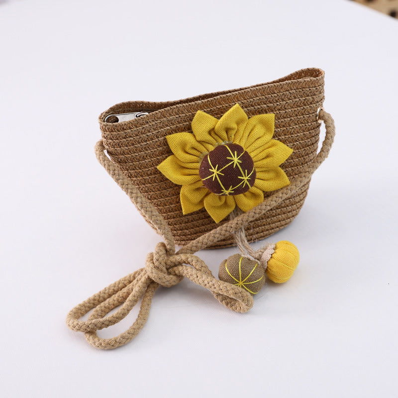 Girls' Summer Fisherman Straw Bag Set Stylish Cute Floral Sun Protection