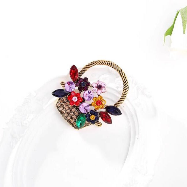 Colorful flower basket brooch