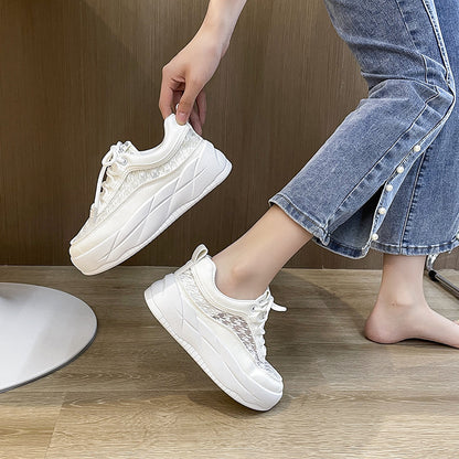 Women's casual thick-soled mesh breathable white shoes