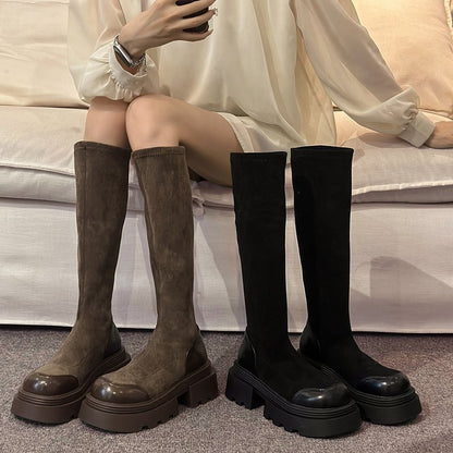 Thick-soled knee-length boots