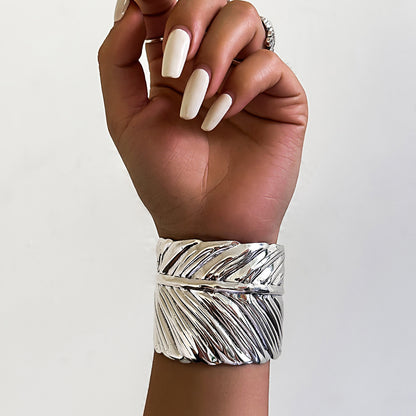 Metal wind feather big wide bracelet