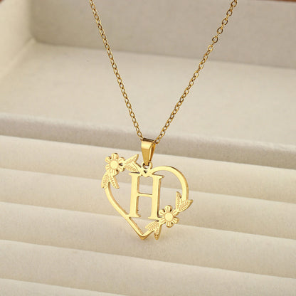 Titanium steel A-Z heart shaped English letter necklace