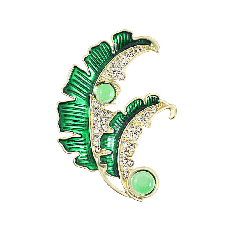 Banana leaf enamel brooch