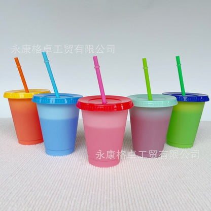 Temperature-sensitive plastic color-changing cup 16oz straw cup