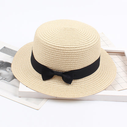 Sombrero de paja vintage coreano con lazo 