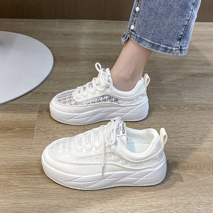 Women's casual thick-soled mesh breathable white shoes