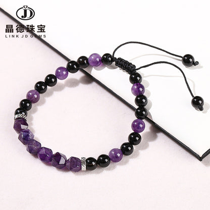 Natural Crystal Diamond Rhombus Bead Braided Bracelet