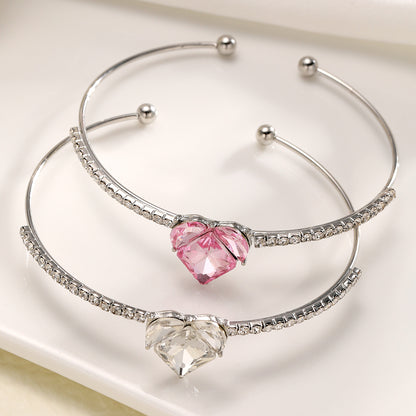 Pink Diamond Heart Zircon Bracelet 2-Piece Set