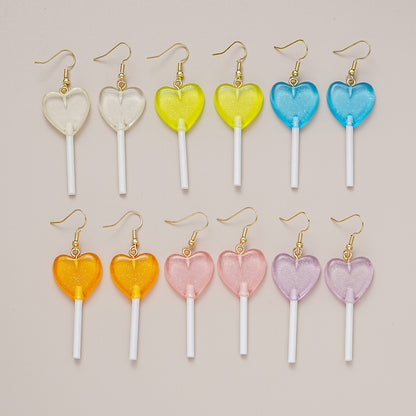 Candy Color Lollipop Heart Shape Long Earrings