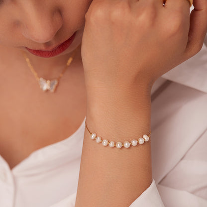 Natural freshwater pearl stainless steel bracelet