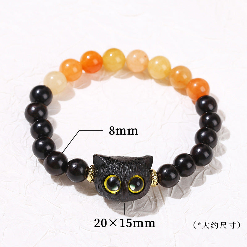 Natural red Dongling spell ebony cat head bracelet.