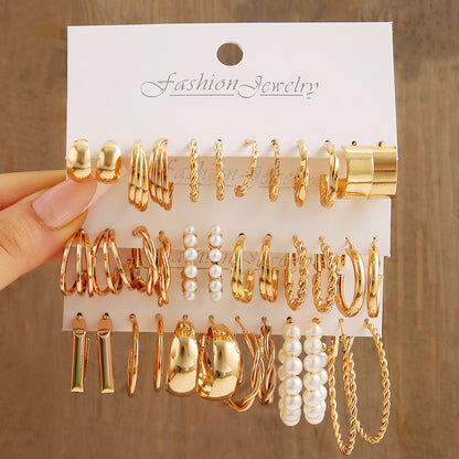 Metal twist earrings set 6 pairs