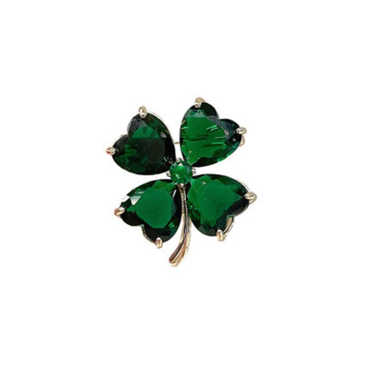 Lucky symbol four-leaf clover brooch